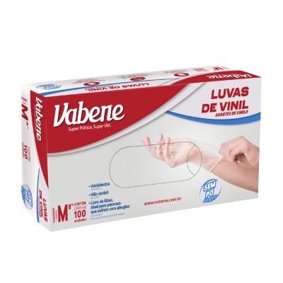 11885 - luva vinil sem pó média Vabene 100un