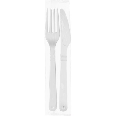 12092 - kit garfo/faca forte branco Strawplast 50un