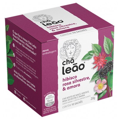 12513 - chá hibisco, Rosa silvestre e amora Leão 10 envelopes