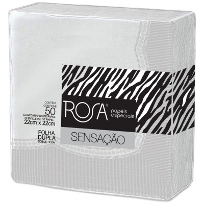 12804 - guardanapo branco folha dupla Rosa 22 x 22cm 50un