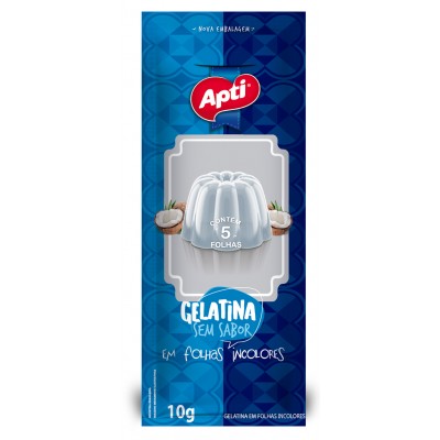 13352 - gelatina sem sabor em folhas incolores 5 folhas Apti 10g