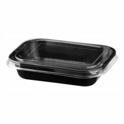 13430 - bandeja de plástico preta forneável 800ml com tampa cristal Galvanotek 20un g240