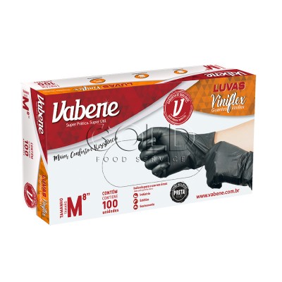14967 - luva viniflex sem pó preta média Vabene 100un
