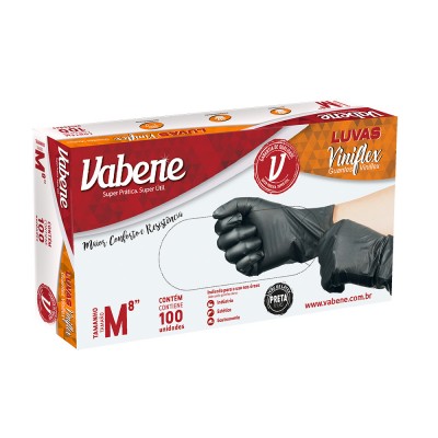 14967 - luva viniflex sem pó preta média Vabene 100un