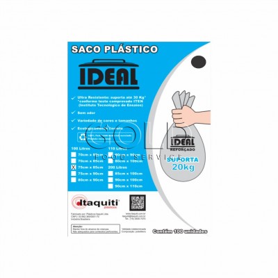 16696 - saco lixo preto 105lt 75 x 85cm Ideal 100un suporta 20kg