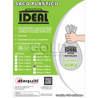 17471 - saco lixo preto 150lt 85 x 100cm Ideal 100un suporta 30kg