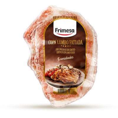 17497 - suíno - copa lombo fatiada com osso Frimesa pacote +/- 1,1kg 5 fatias