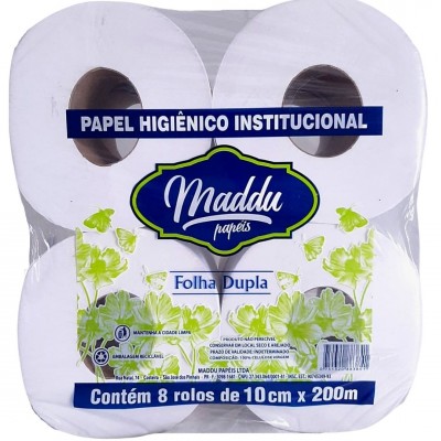18219 - papel higiênico rolão folha dupla Maddu 8 rolos x 200mt x 10cm