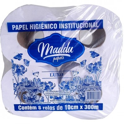 18220 - papel higiênico rolão folha simples Maddu luxo 8 rolos x 300mt x 10cm