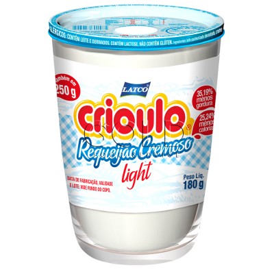 18267 - requeijão puro light Crioulo 180g copo de vidro