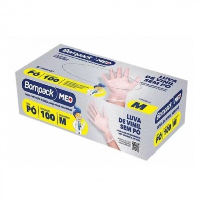 18302 - luva vinil sem pó média Bompack 100un