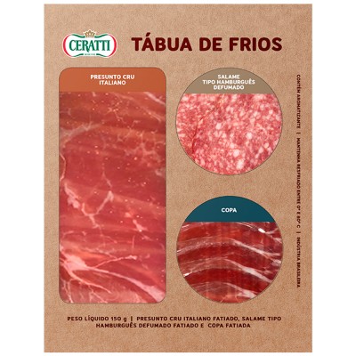 19351 - tábua de frios - presunto cru italiano, salame hamburguês e copa Ceratti 150g