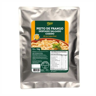 20443 - peito de Frango desfiado salgado cozido Vapza 1kg