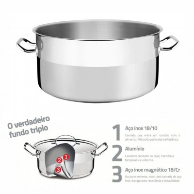 20571 - Caçarola aço inox rasa s/ tampa n40 19,8cm alt 23l Tramontina un