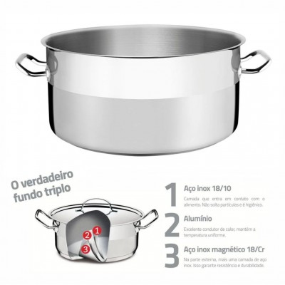 20572 - Caçarola aço inox rasa s/ tampa n45 22,8cm alt 35l Tramontina un