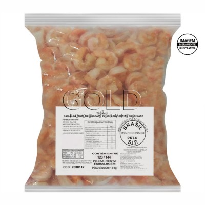 21302 - pescados - camarão cinza descascado eviscerado cozido congelado 123/144 IQF Dellmare 1kg