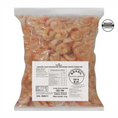 21302 - pescados - camarão cinza descascado eviscerado cozido congelado 123/144 IQF Dellmare 1kg